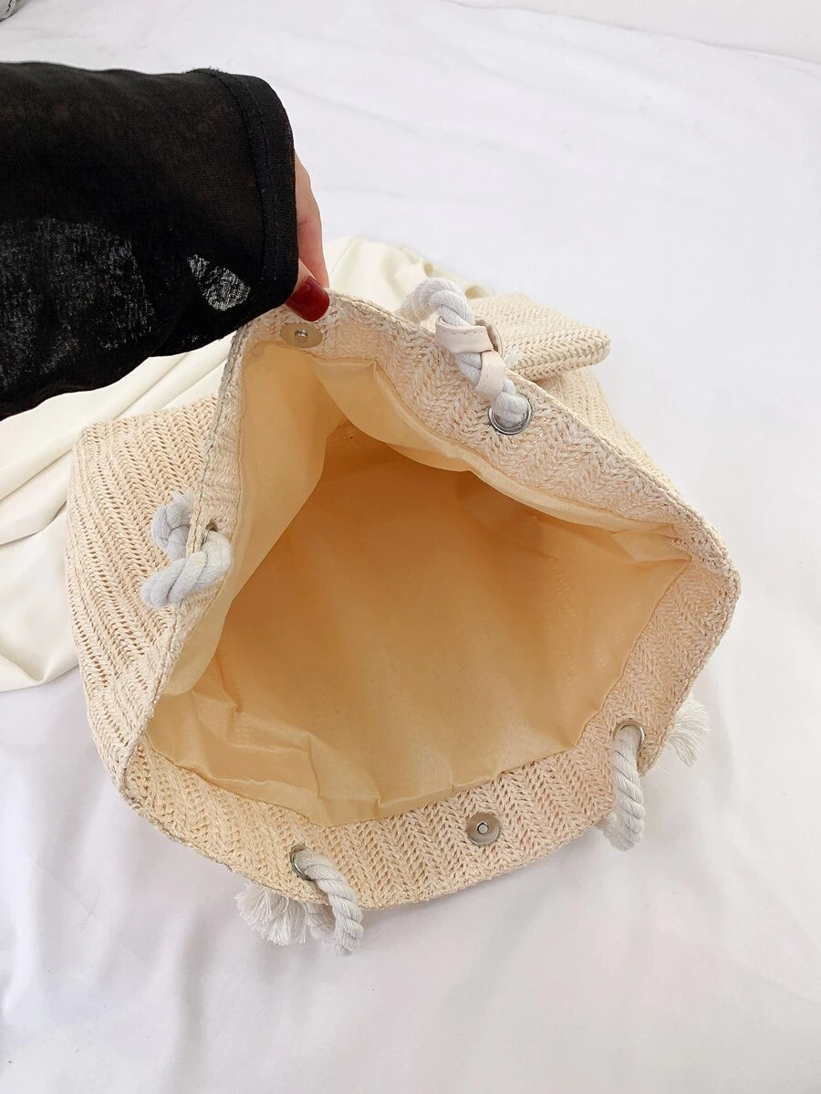 Bolsa de Palha com Alças de Corda e Necessaire