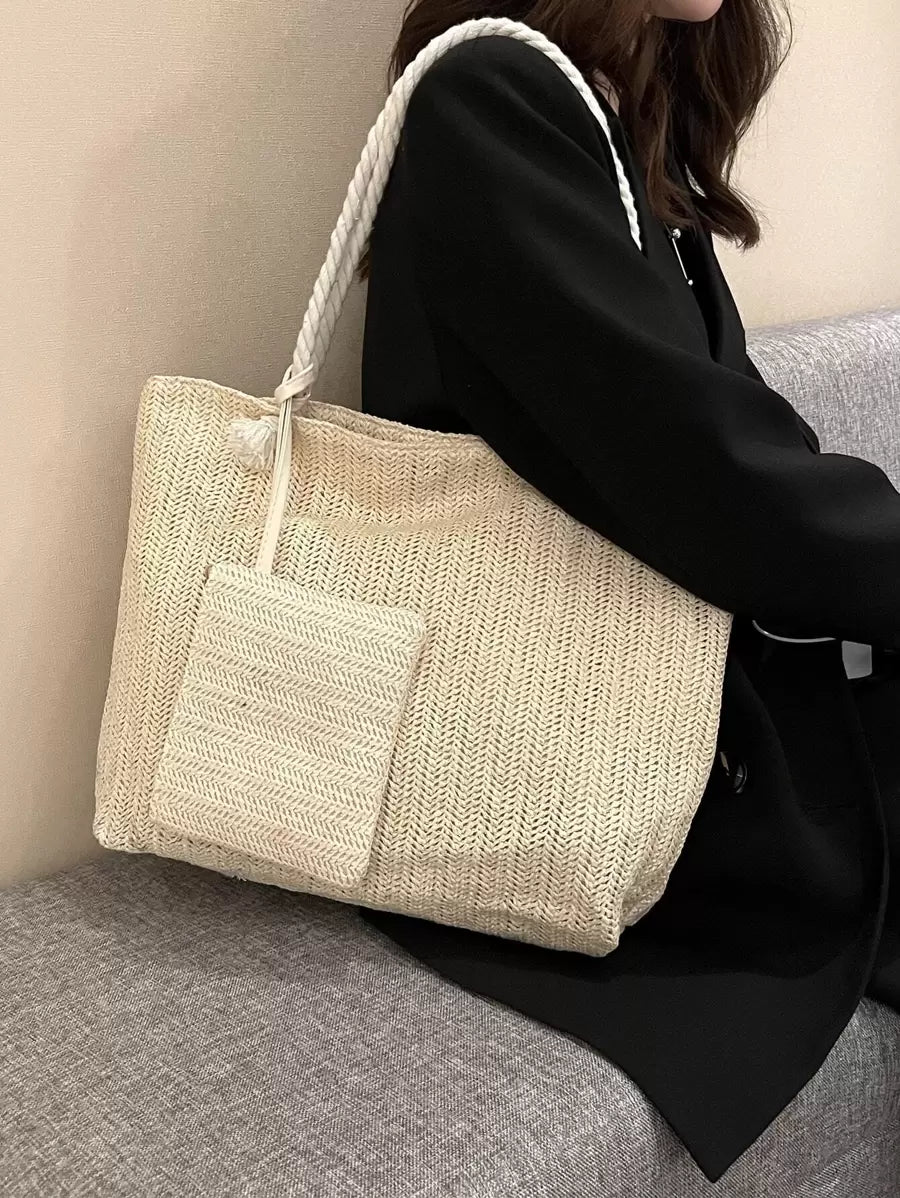 Bolsa de Palha com Alças de Corda e Necessaire