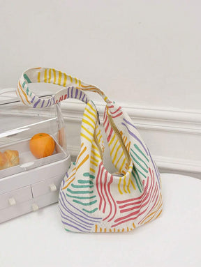 Bolsa de Tecido com Estampa Geométrica e Alças Trançadas