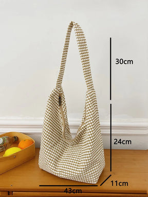 Bolsa de Tecido com Estampa Geométrica e Alças Trançadas