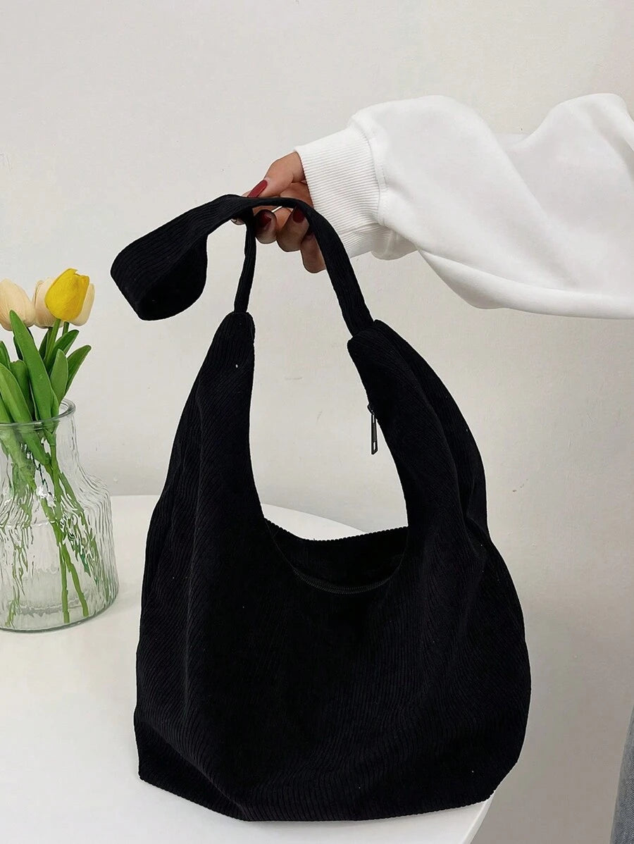 Bolsa de Tecido com Estampa Geométrica e Alças Trançadas