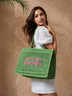 Bolsa de Crochê com Estampa "LET'S GET BEACHING"