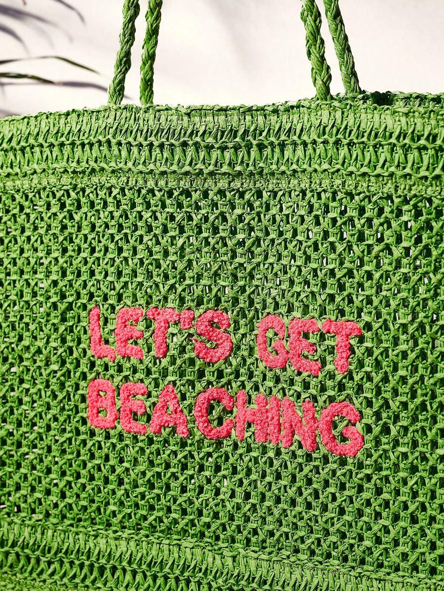 Bolsa de Crochê com Estampa "LET'S GET BEACHING"
