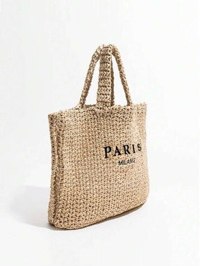 Bolsa de Palha com Estampa "PARIS MILANO"