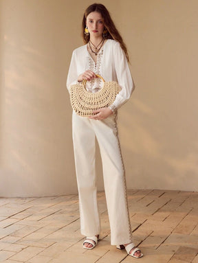 Bolsa Macramê com Alça de Madeira