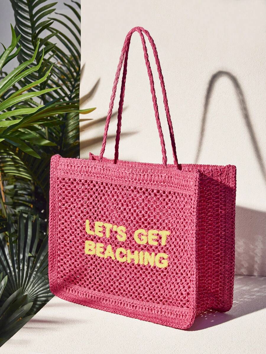 Bolsa de Crochê com Estampa "LET'S GET BEACHING"