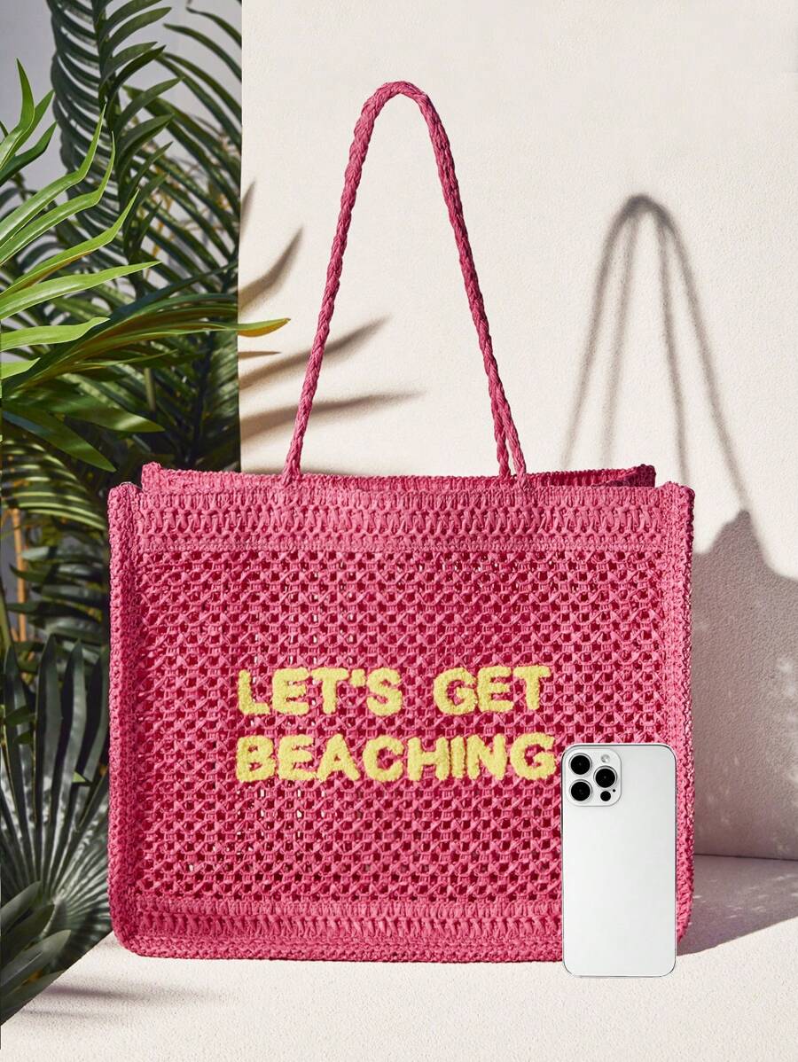 Bolsa de Crochê com Estampa "LET'S GET BEACHING"