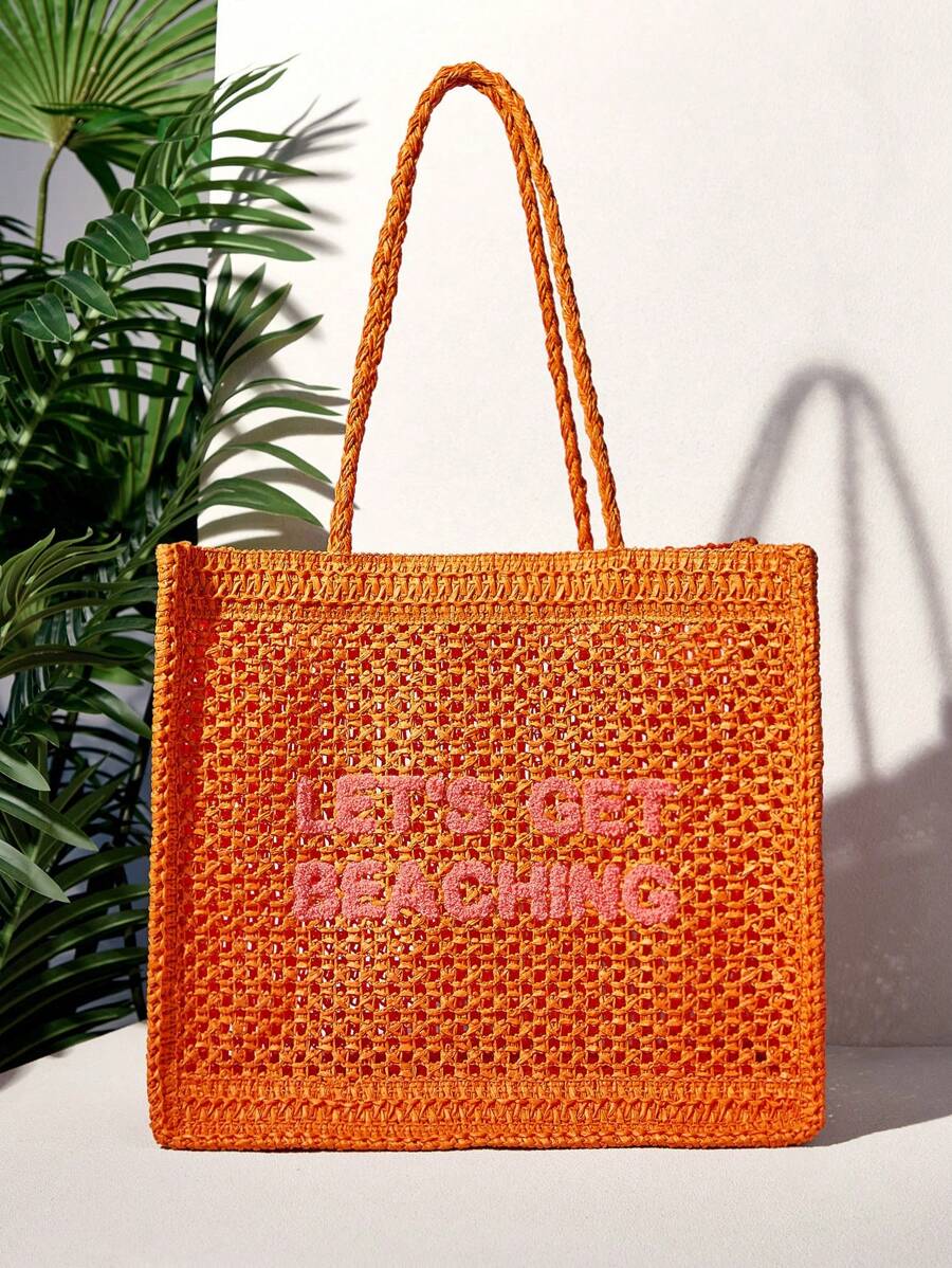 Bolsa de Crochê com Estampa "LET'S GET BEACHING"