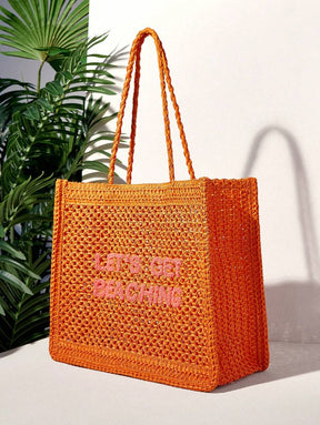 Bolsa de Crochê com Estampa "LET'S GET BEACHING"
