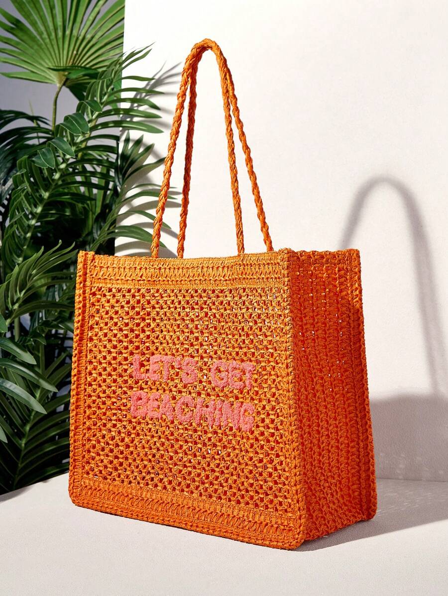 Bolsa de Crochê com Estampa "LET'S GET BEACHING"