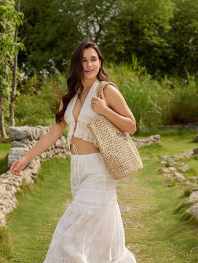 Bolsa de Palha com Estampa "PARIS MILANO"