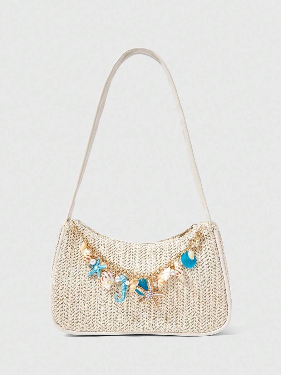 Bolsa de Crochê com Detalhes de Conchas e Pérolas