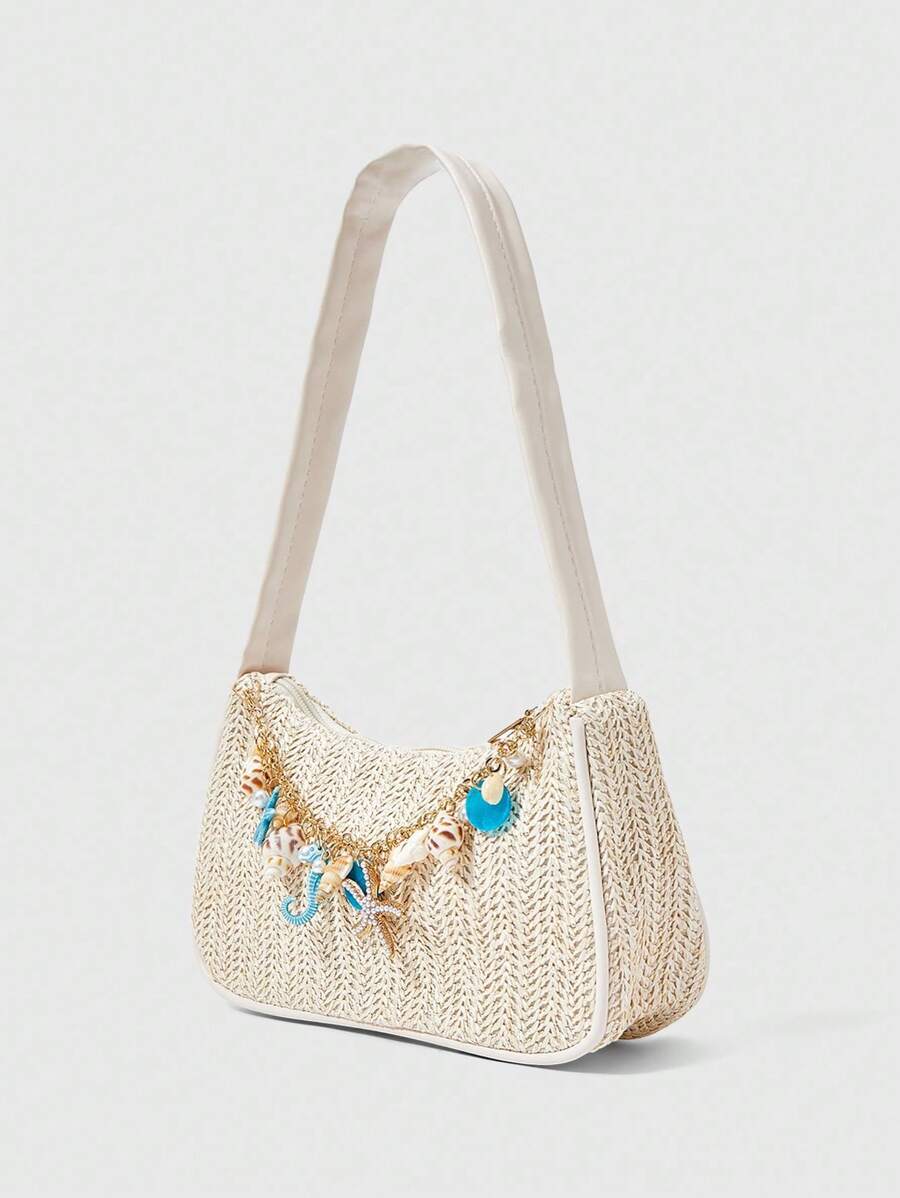 Bolsa de Crochê com Detalhes de Conchas e Pérolas