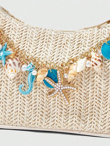 Bolsa de Crochê com Detalhes de Conchas e Pérolas