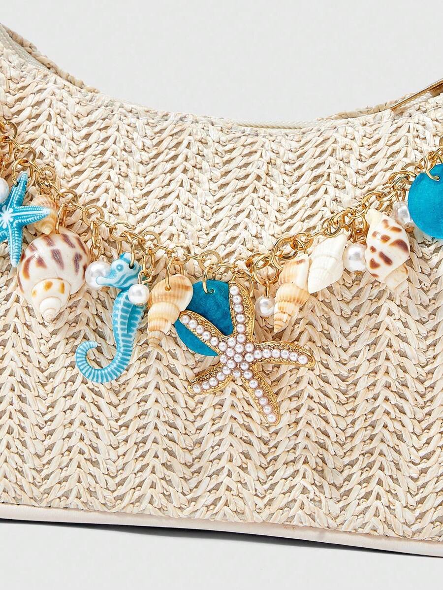 Bolsa de Crochê com Detalhes de Conchas e Pérolas