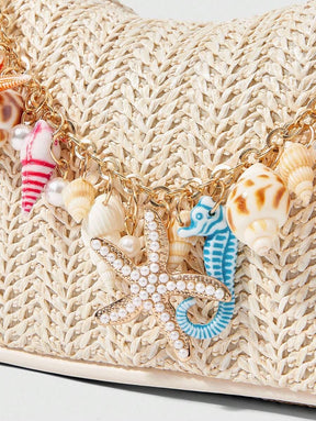 Bolsa de Crochê com Detalhes de Conchas e Pérolas