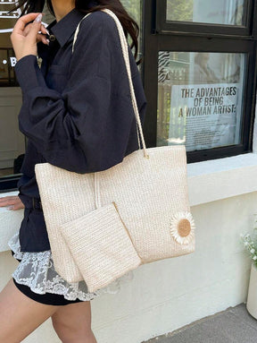 Bolsa de Palha com Alças de Corda e Necessaire