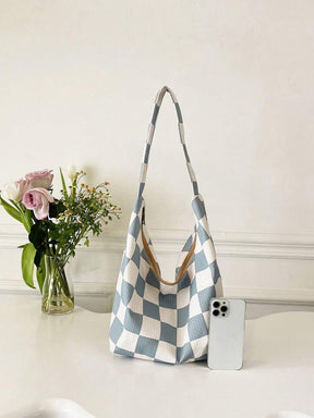 Bolsa de Tecido com Estampa Geométrica e Alças Trançadas